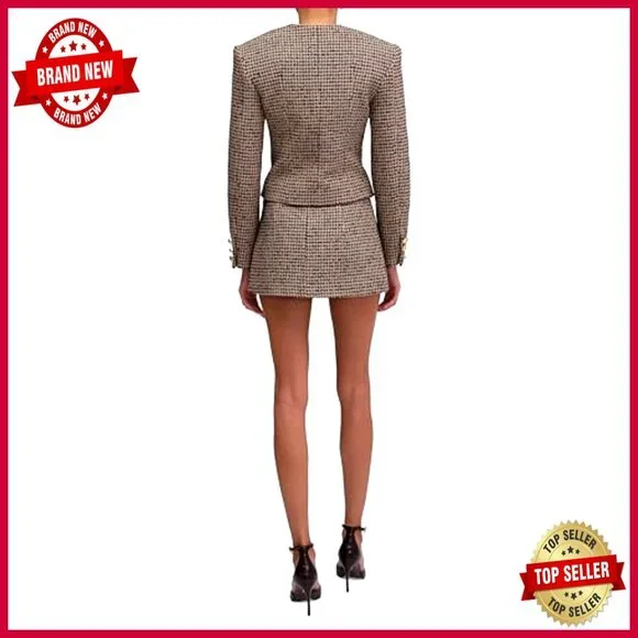 Wool Tweed Slim Fit Jacket Long Sleeve Button Closure Standard Length